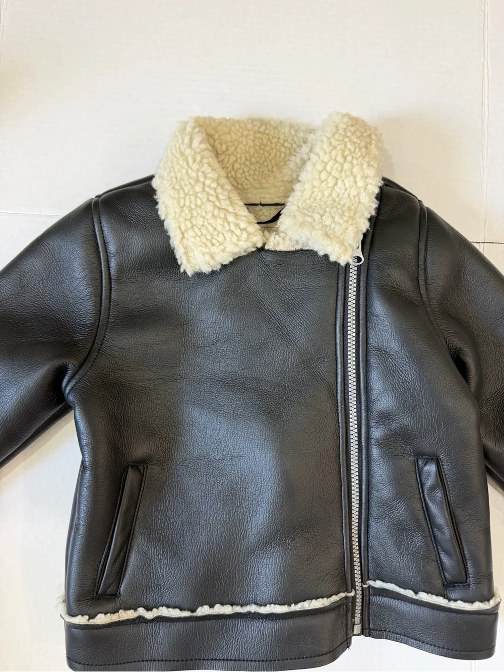 Oshkosh B'gosh Girls 5T Black Aviator Faux Leather Zip Up Sherpa Lined